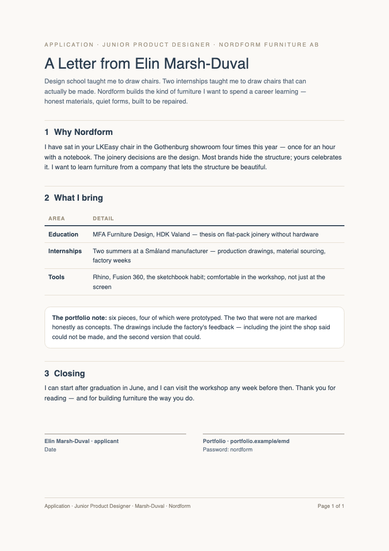 Nordic scandi clean application letter